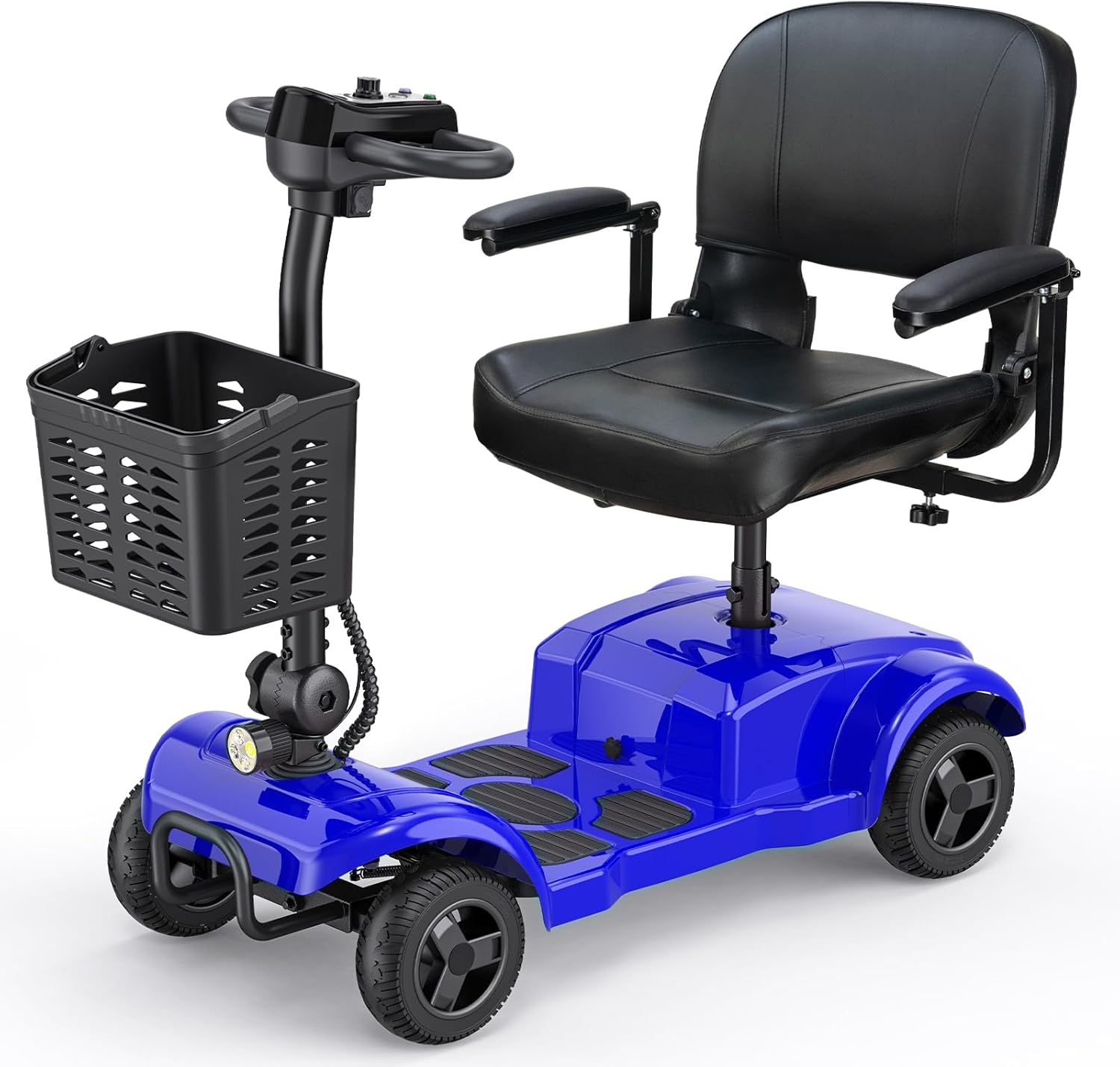 ENGWE Folding 4 Wheel Mobility Scooter,15 Mile Long Range, 250W Electric Powered Mobile Wheelchair for Seniors Adult with Detachable Basket, Front Light (Blue, XL Cushion)