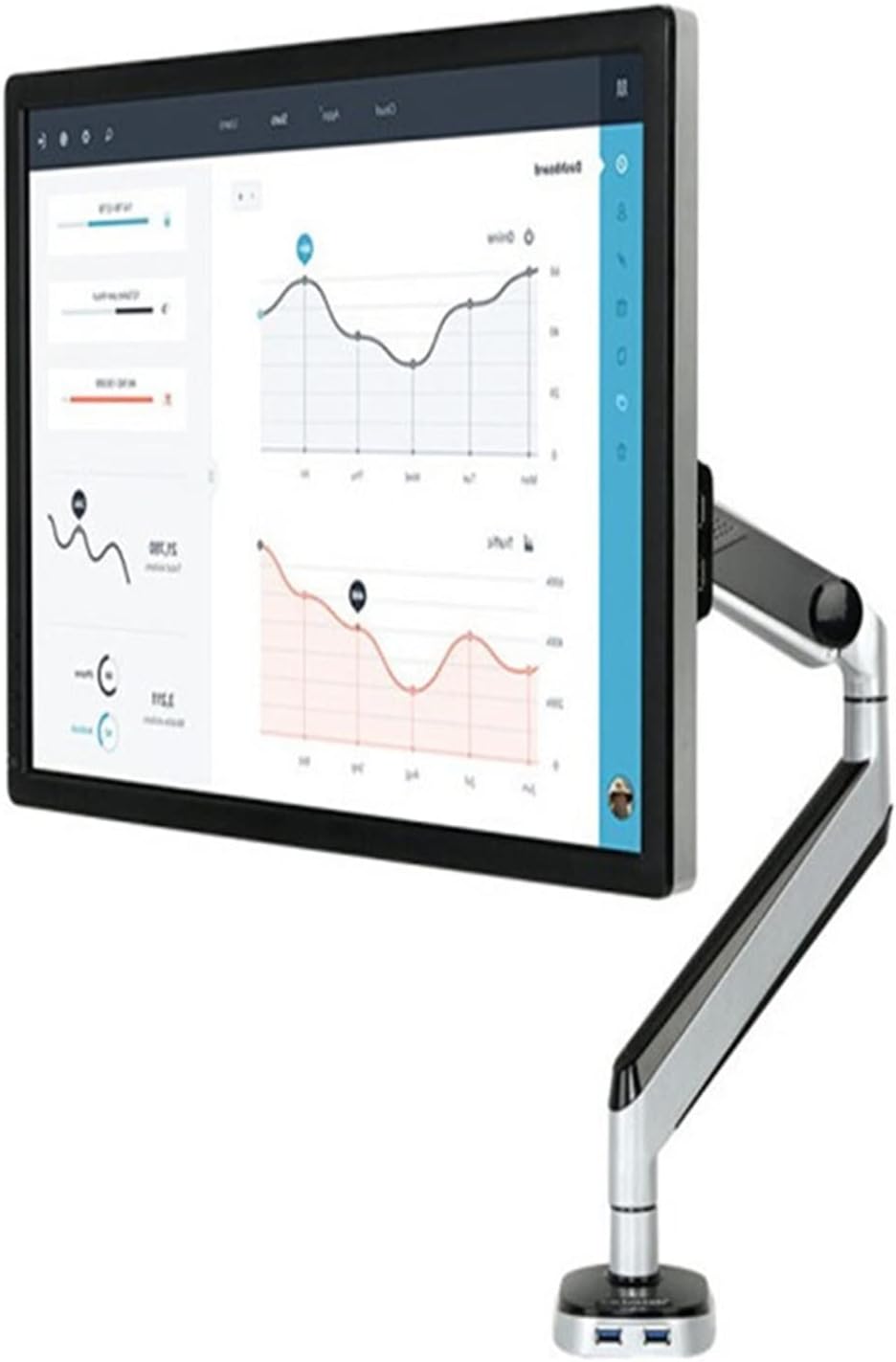 D8A Aluminum Gas Spring Full Motion Desktop Monitor Holder LCD Computer Mount Arm Loading 2-9kgs with Two USB Port
