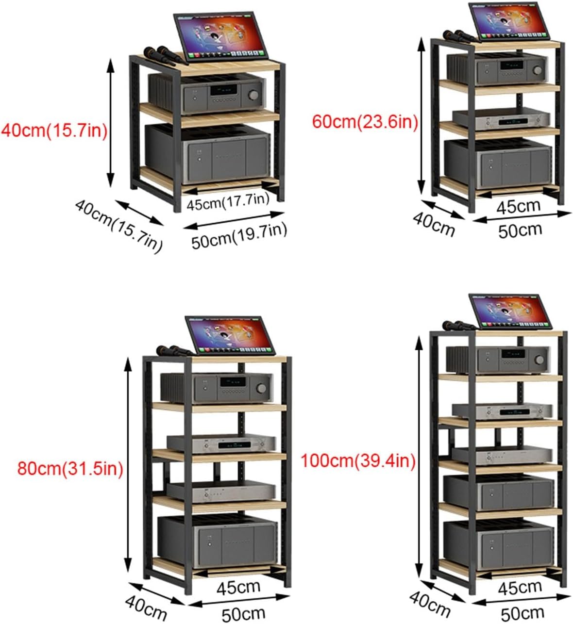 AV Media Stand Corner Shelf for Record Player Stereo Cabinet Audio Rack Tower Component Cabinet with Height Adjustable Wooden Shelves for Home/Office/Theater (Color : D