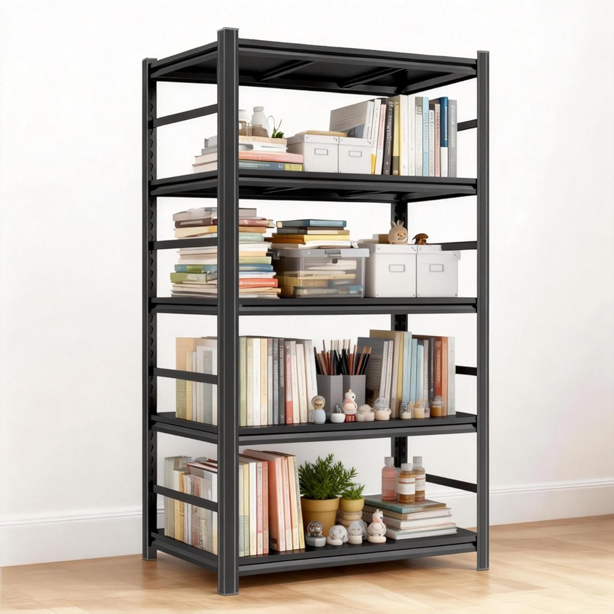 Notmise Book Shelf 5-Tier Adjustable Heavy Duty Metal Wide Book Shelves Modern Tall Bookshelf Storage Shelving Organizer for Living Room, Bedroom, Home, Office, Black (72
