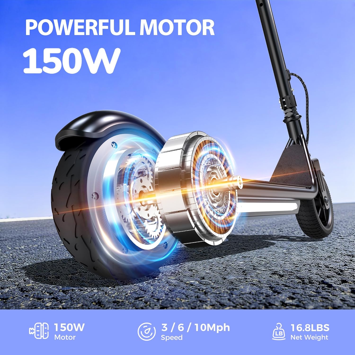 Electric Scooter for Kids, 10MPH Max Speed, 150W Motor, 3 Speeds Adjustable, LED Display, Double Brake, Magnetic Charging, Pedal Light, Kids Electric Scooter for Aged 6-12, Gifts for Boys & Girls