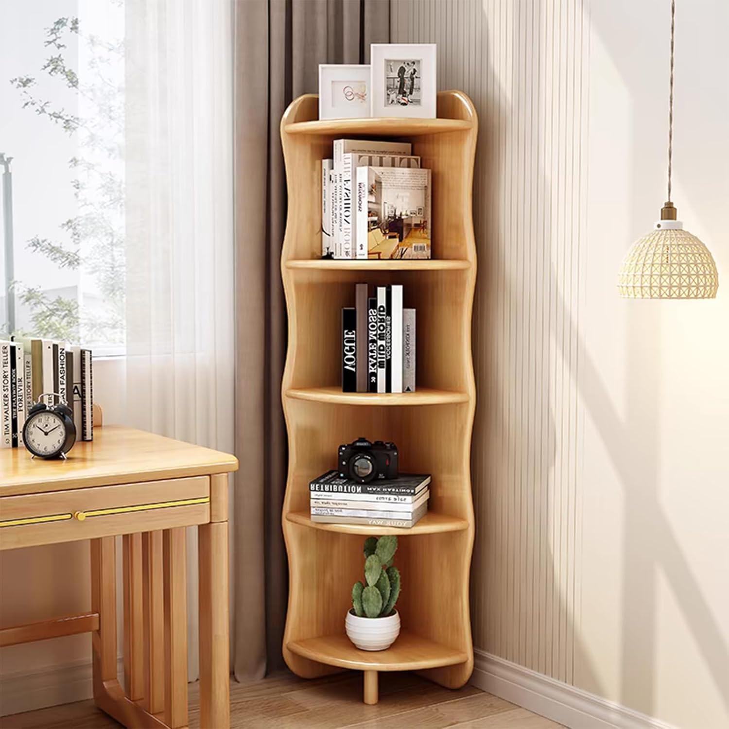 NRNQMTFZ Tall Narrow Bookcase with Shelves,Free Standing Storage Modern Bookshelf,Industrial Wood Bookcase,5-Tier Bookcase Storage Shelves(Wood Color)