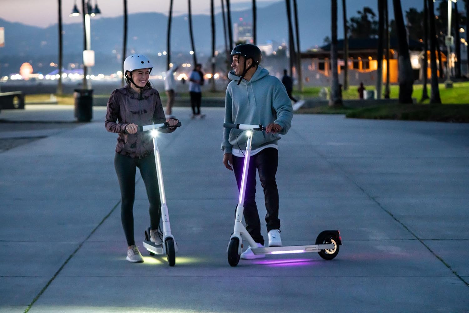 OKAI NEON Electric Scooter with Atmospheric Lights - 25 Miles Range & 15.5 Mph - Lightweight Folding Commuter E Kick Scooters for Adults (White)