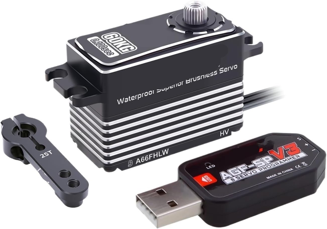 A66FHLW 60KG Super Torque 0.100 sec 4-Pole Steel Gear Brushless Waterproof Servo(A66FHLW Set)