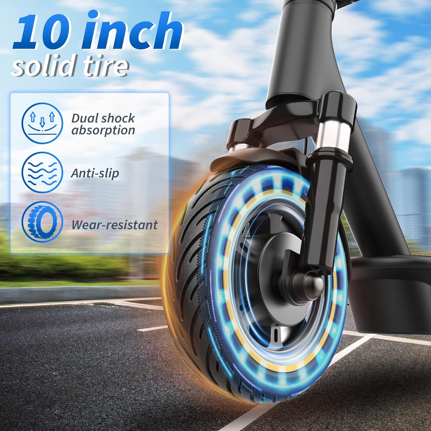 VOLPAM 10 Inches Electric Scooter, Dual Suspension, 21 MPH Top Speed, 500W Powerful Motor, 28 Miles Long Range, Dual Braking, Max Load 264 lbs