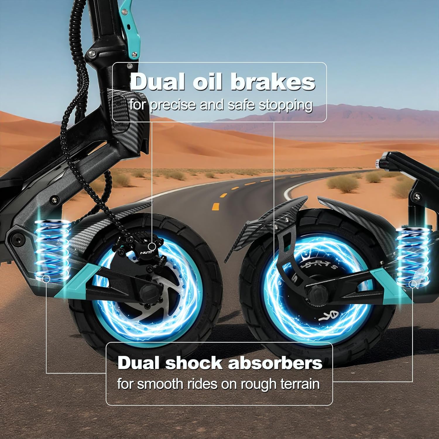 Off-Road Electric Scooter for Adults, E Scooter, Dual 1000W/1200W Motors, 10