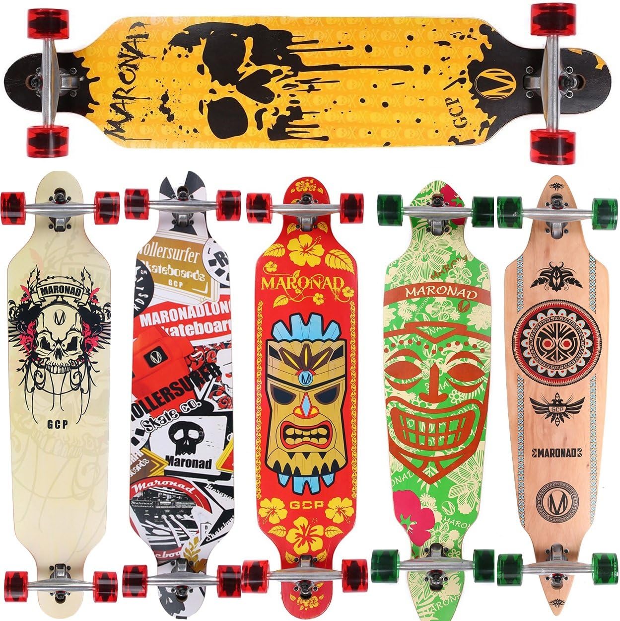 Longboard Skateboard Drop-Through Cruiser ABEC-11 Street Surfing Skating 104 x 24 cm, Modell Streetsurfer - Dripping Skull