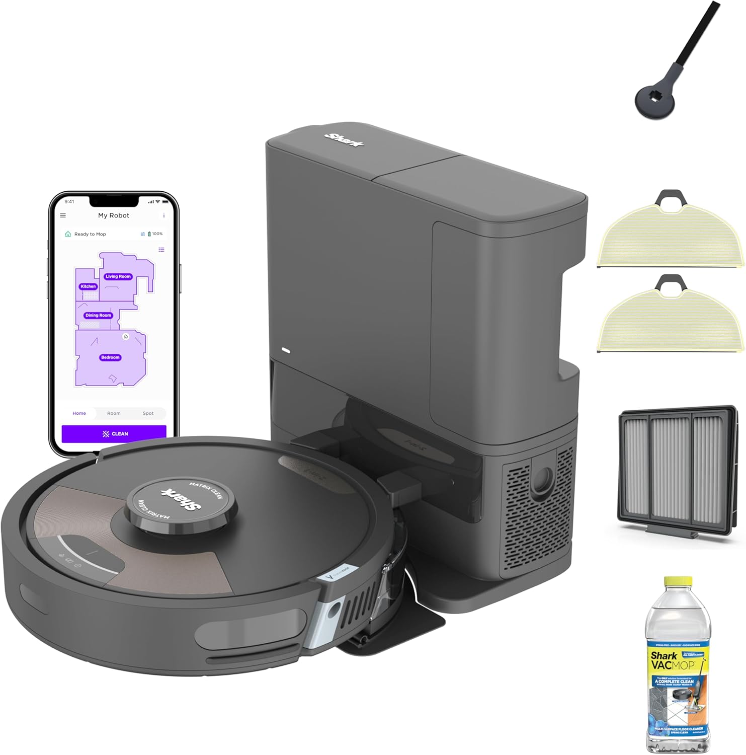 Shark Plus 2in1 Robot Vacuum & Mop with Sonic Mopping, Home Mapping, HEPA Bagless Self Empty Base, CleanEdge, for Pet Hair, WiFi, Black/Mocha, AV2630WA, for Carpets & Hardfloors