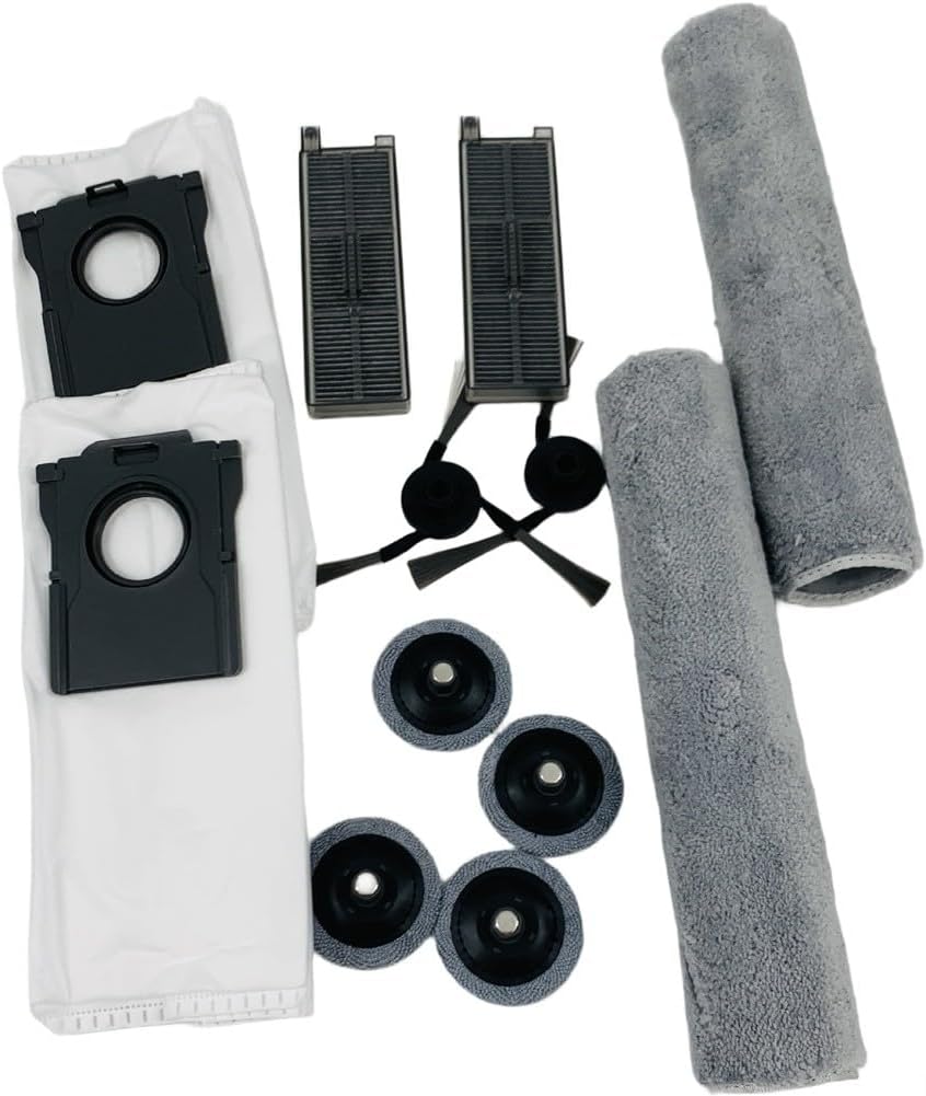 12Pcs Robot Vacuum Attachments Parts Fit For Mova Z50 For Ultra / Z5 / Z50 Pro Vacuum Cleaner Replacement Accessories Kit - 2 Main Brushes, 2 Dust Bags, 2 Side Brushes, 2 Filters, 4 Rags