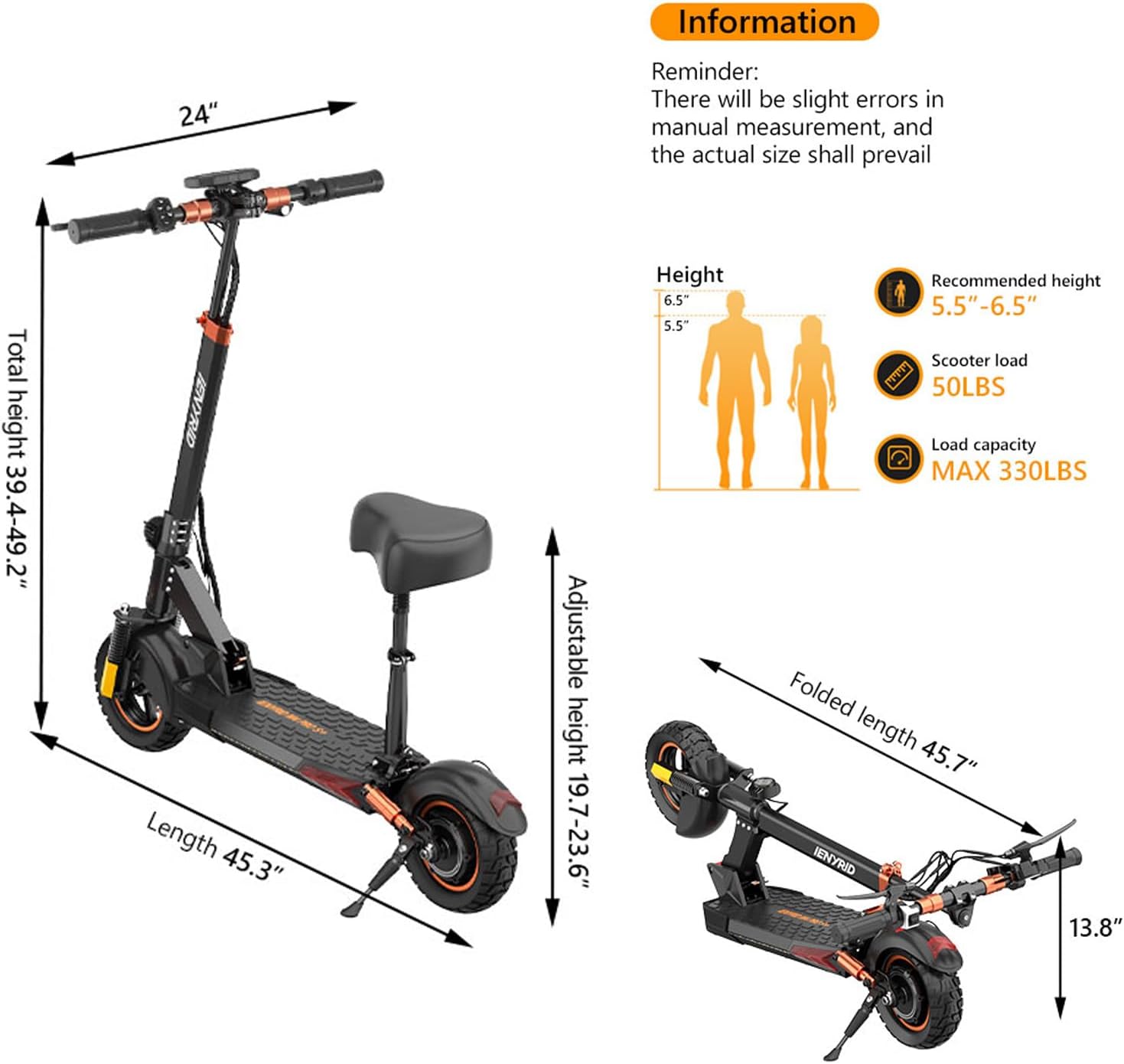 Electric Scooter Adults, Fast E-Scooter with Seat, Portable Folding Escooter Electric for Adult, 10 inch Offroad E Scooter for Teens | 28 MPH | 30 Mile Long Range | Dual Suspension & Brakes