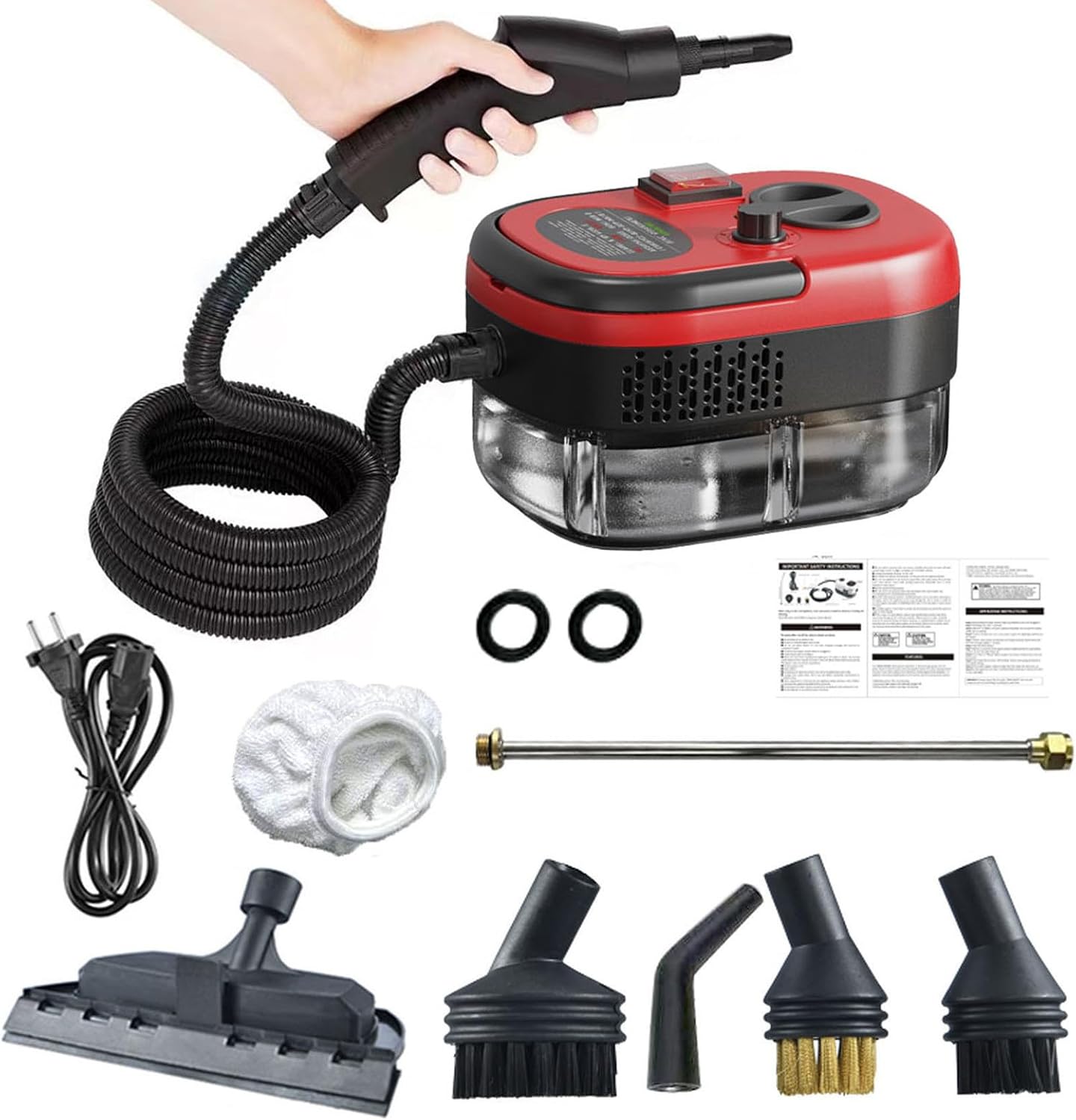2500W Portable Handheld Steam Cleaner, Multi-Function Nozzle/6-Speed Adjustment, for Stain Removing Kitchen Bathroom Tiles Range Hood car Windows