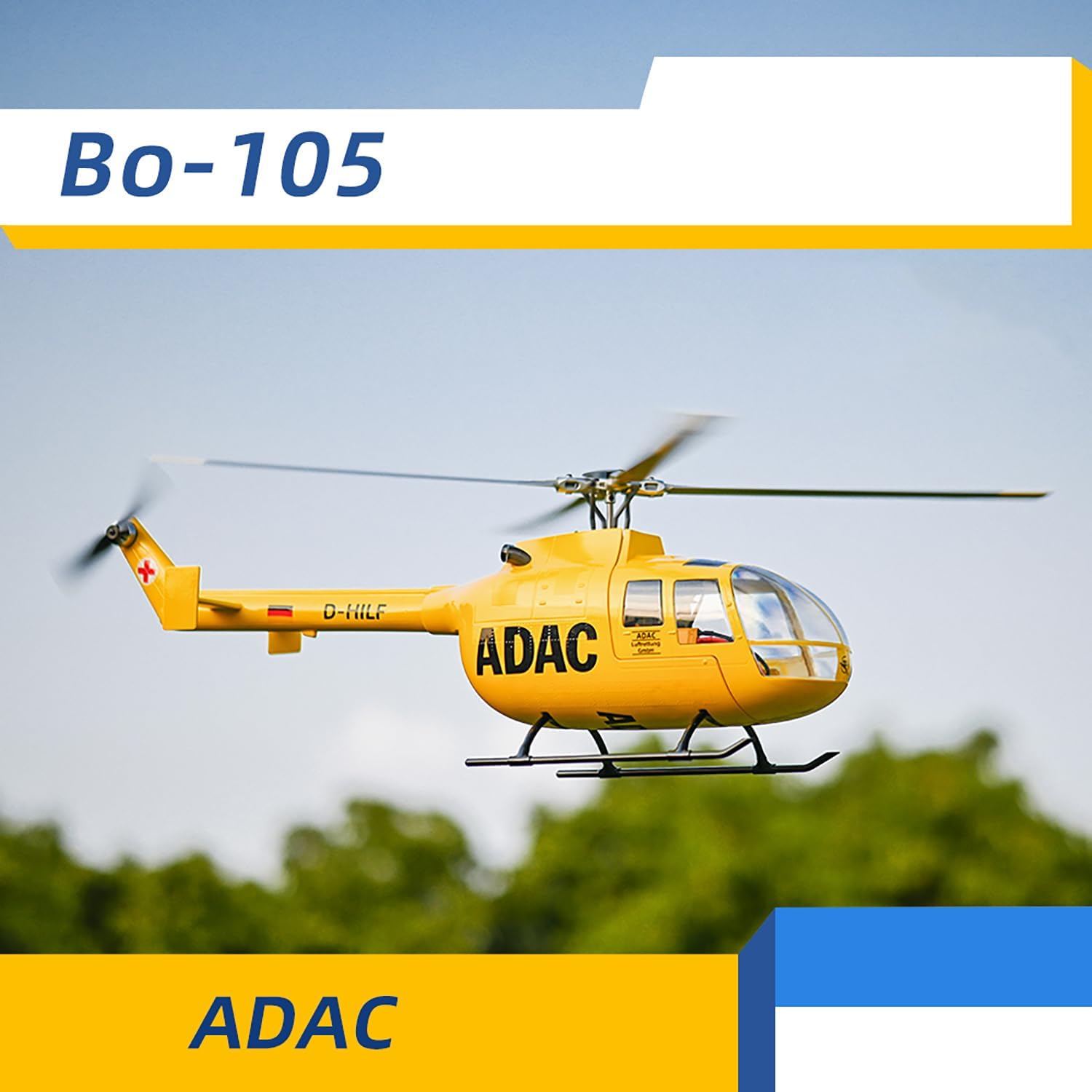 TOUCAN RC HOBBY 470 Class FLYWING BO105 RC Helicopter Model GPS 4 Blades Rotor Head One Click Return Brushless Motor RTR I6S Radio Battery for Ages 14+