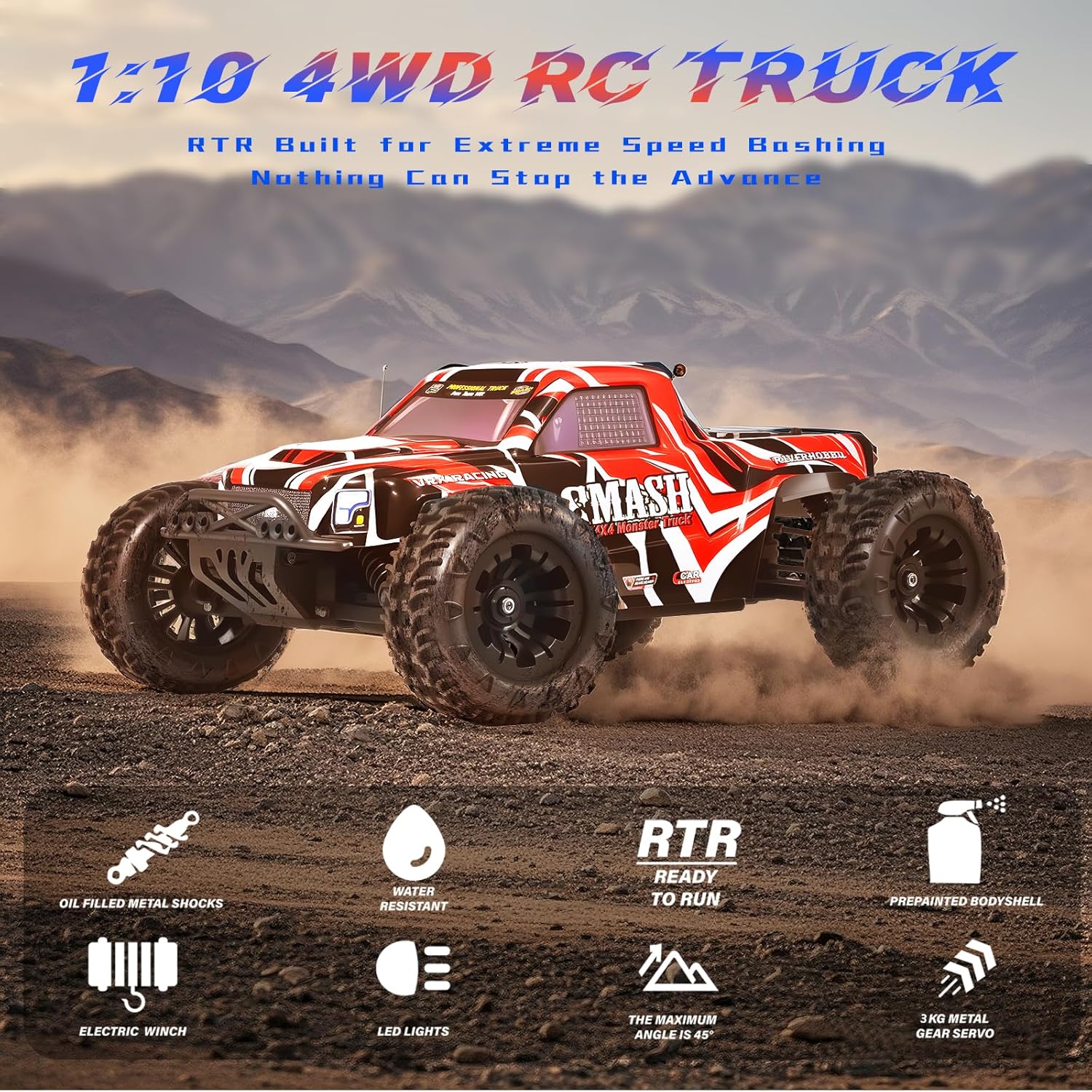 1:10 RC Cars for Adults-4WD Off-Road Monster Truck with Waterproof Brushless Motor&2.4 GHz Remote Control,30+ Mph High-Speed Hobby Grade RTR,Fully Adjustable Suspension for All Terrain