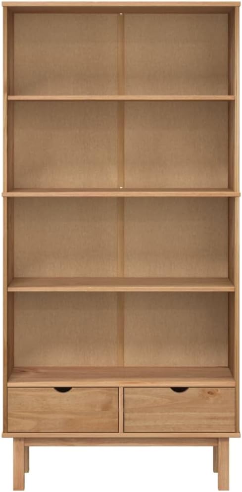 VRAXO Bookcase OTTA with 2 Drawers Brown Solid Wood Pine,Bookcases & Standing Shelves-73.48lbs