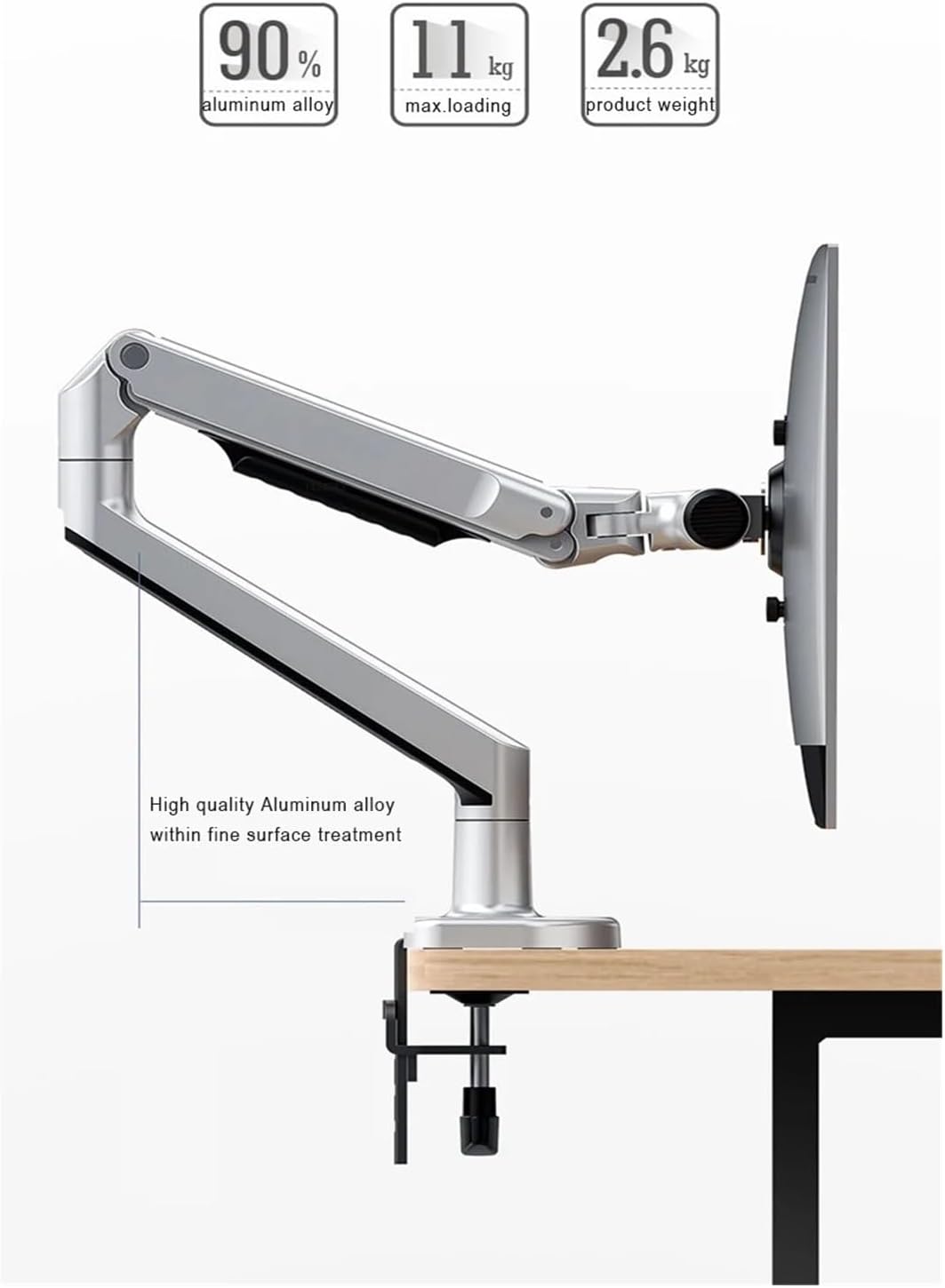 V8 Aluminum Desktop Clamping 17-38 Inch Monitor Stand Mechanical Spring Arm Lift Full Motion TV Monitor Mounting Load 11kg(White)