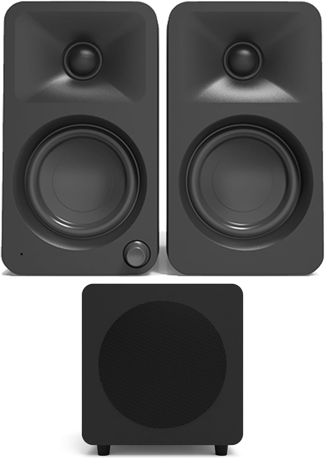 Kanto ORAMB Powered Reference Bluetooth Desktop Speakers - Black Pair with a SUB8VMB Sealed Powered 8