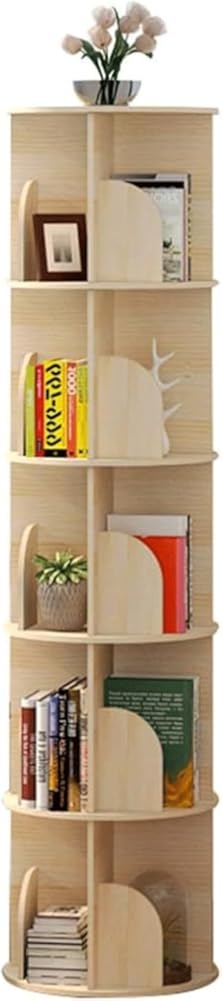 Rieort Bookcases Bookcase Wood Standing Bookcase 2-tier/3-tier/4-tier/5-tier Bookshelves 360° Rotating Bookshelf Creative Tall Bookcase Shelf Save Space