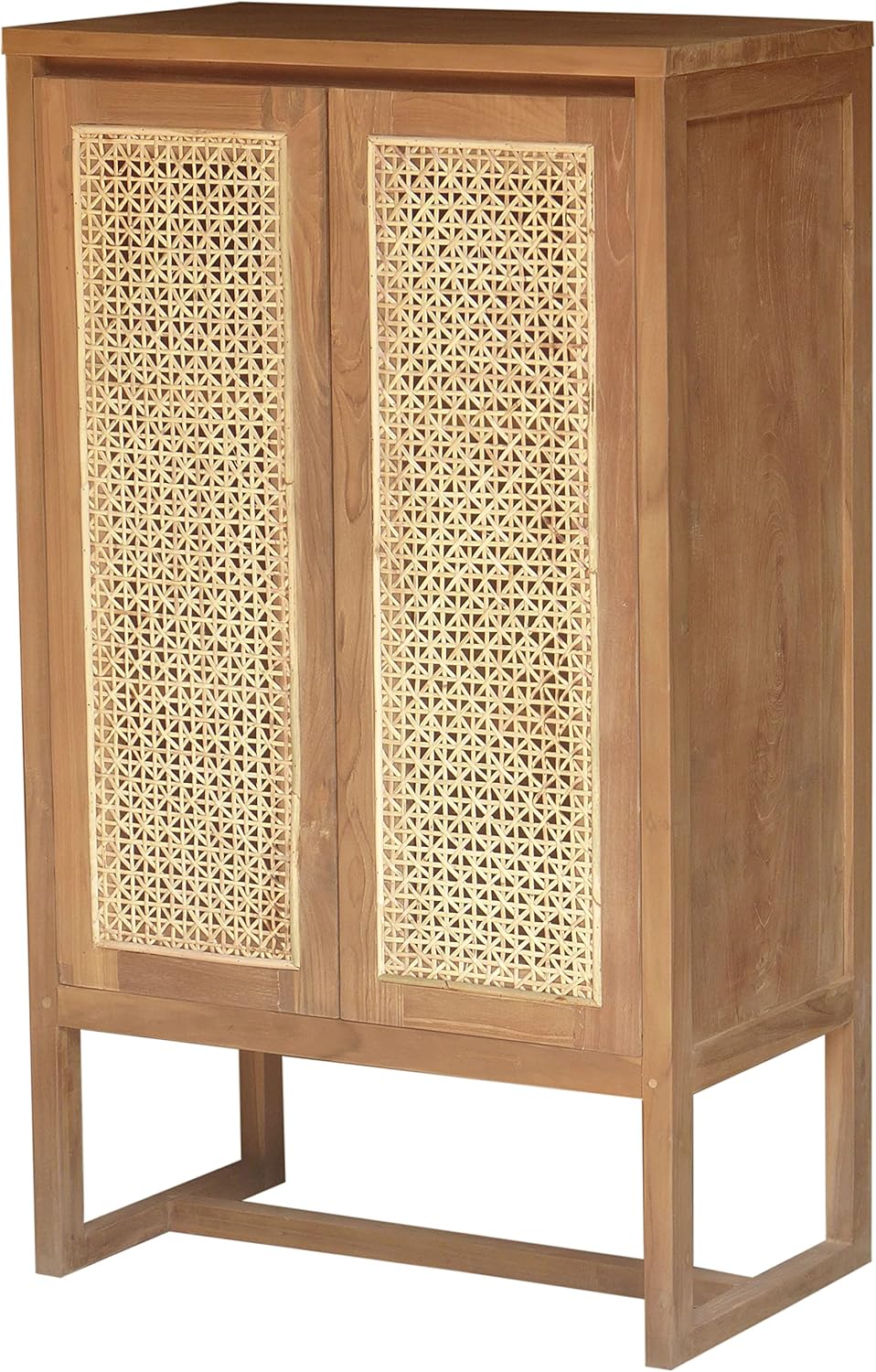 Recycled Teak Wood West Indies Rattan Cupboard/Bookcase