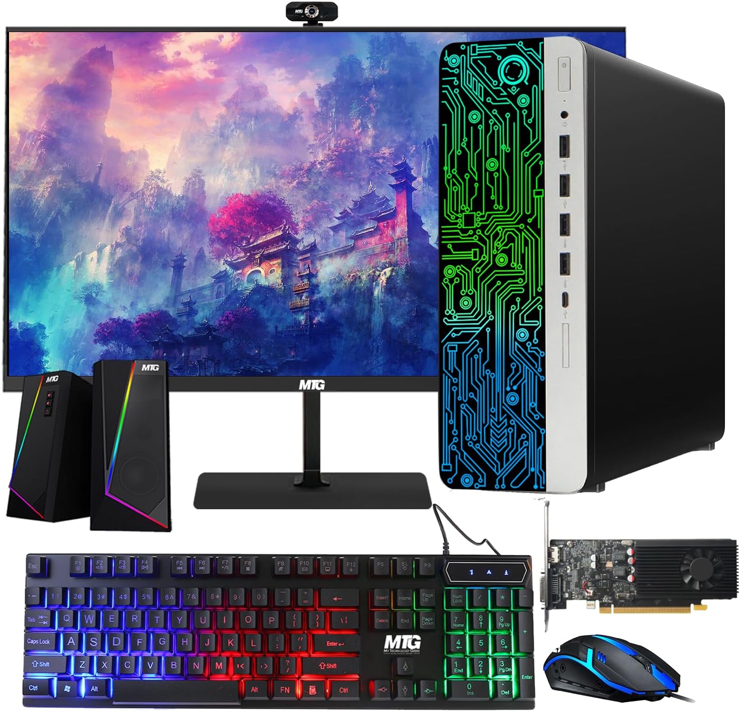 HP G3 Gaming Desktop PC, Core i7 6th Gen, GT 1030 Graphic, 16GB RAM, 240GB SSD | 128GB SSD, New MTG 24 inch Monitor, RGB Keyboard Mouse, Speaker, Webcam, WiFi, Windows 11 (Renewed)