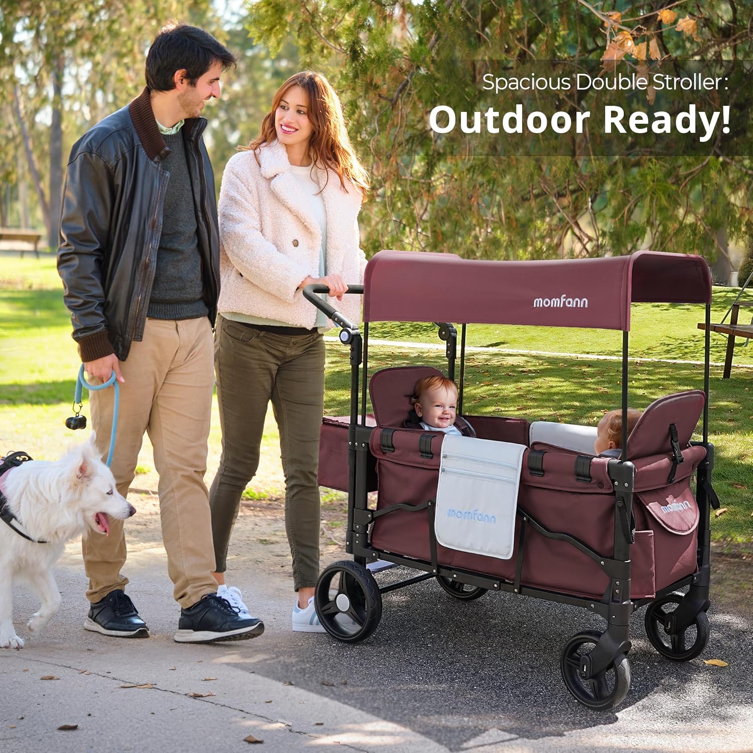 Stroller Wagon for 2 Kids, Baby Wagon Stroller with Adjustable Handle for Infants and Toddlers with Canopy & Organizer, Foldable and Convenient for Storage, Purple