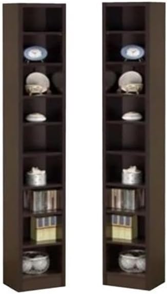 Home Square 9 Shelf Narrow Bookcase Set in Cappuccino (Set of 2)