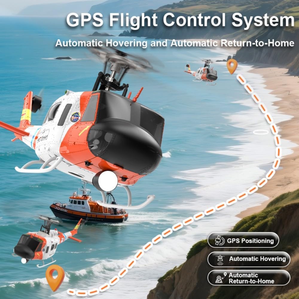 Hanll F07S GPS UH-1 Huey Professional-Grade RC Helicopter – Dual Brushless Motors, GPS & Optical Flow Positioning, Altitude Hold, 8CH HD Display Transmitter, Type-C Charging, for Adults