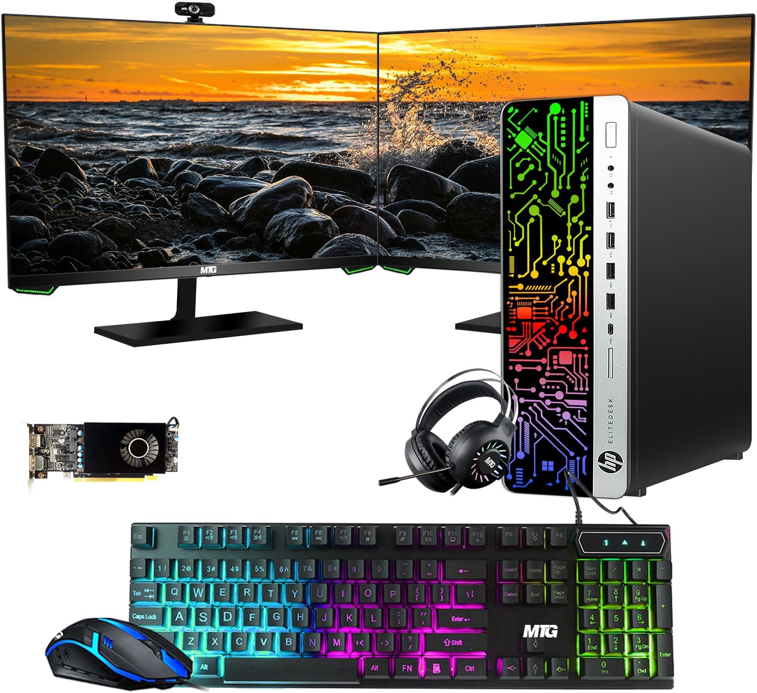 TechMagnet HP G3 RGB Computer PC Intel i5-6th Gen, AMD RX 550 Graphics, 32GB RAM, 512GB SSD + 3TB HDD, MTG 27-inch Dual Monitor, RGB Kit, Webcam, Windows 11 Pro (Renewed)