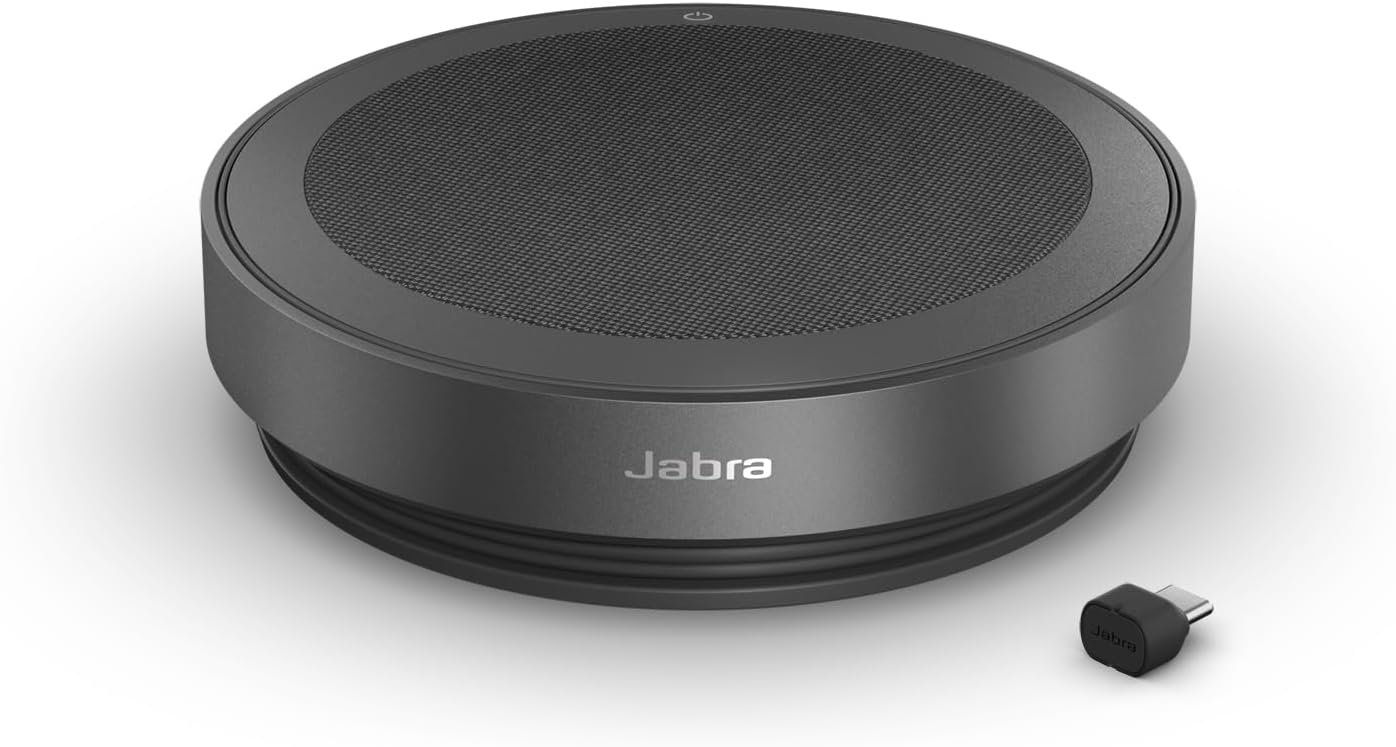 Jabra Speak2 75 Wireless Bluetooth Speakerphone - Portable Speaker with 4 Noise-Cancelling Mics, 65mm Full-Range Speakers & USB-C Bluetooth Adapter - Certified Microsoft Teams Speaker - Dark Grey