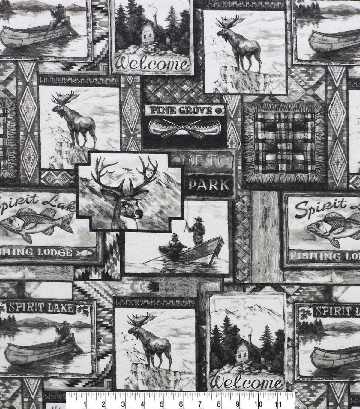 Black and White Spirit Lake Patch Super Snuggle Flannel Fabric