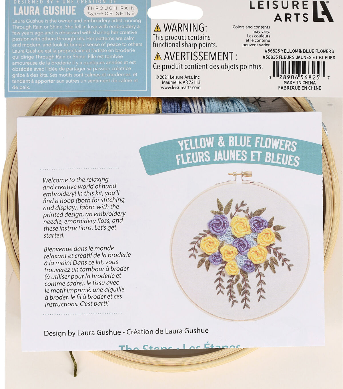 Leisure Arts 6 Yellow & Blue Flowers Embroidery Kit