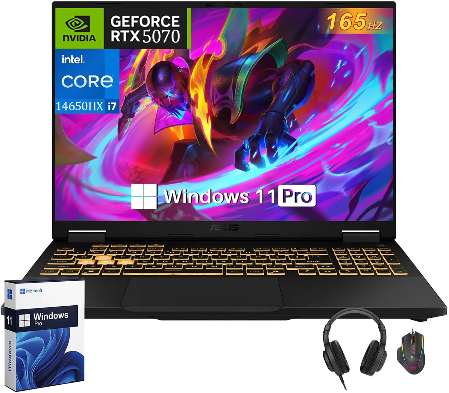 ASUS TUF F16 Gaming Laptop, Intel i7 14650HX Processor (Up to 5.2 GHz), NVIDIA GeForce RTX 5070, 16” WUXGA 165Hz LED, 64 GB DDR5, 8 TB SSD, Wi-Fi 6E, Large Bettery, Windows 11 Pro, w/Accessories