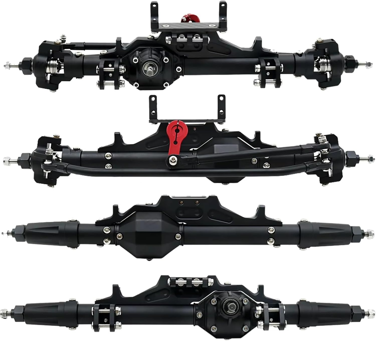 Rc Front Rear Axle for Axial for Wraith 90018 RR10 for Capra 1.9 for UTB 1/10 RC Car Crawler CNC Aluminum Complete Front & Rear Axle with Tie Rod Servo Mount(Black,Front Rear Axle)