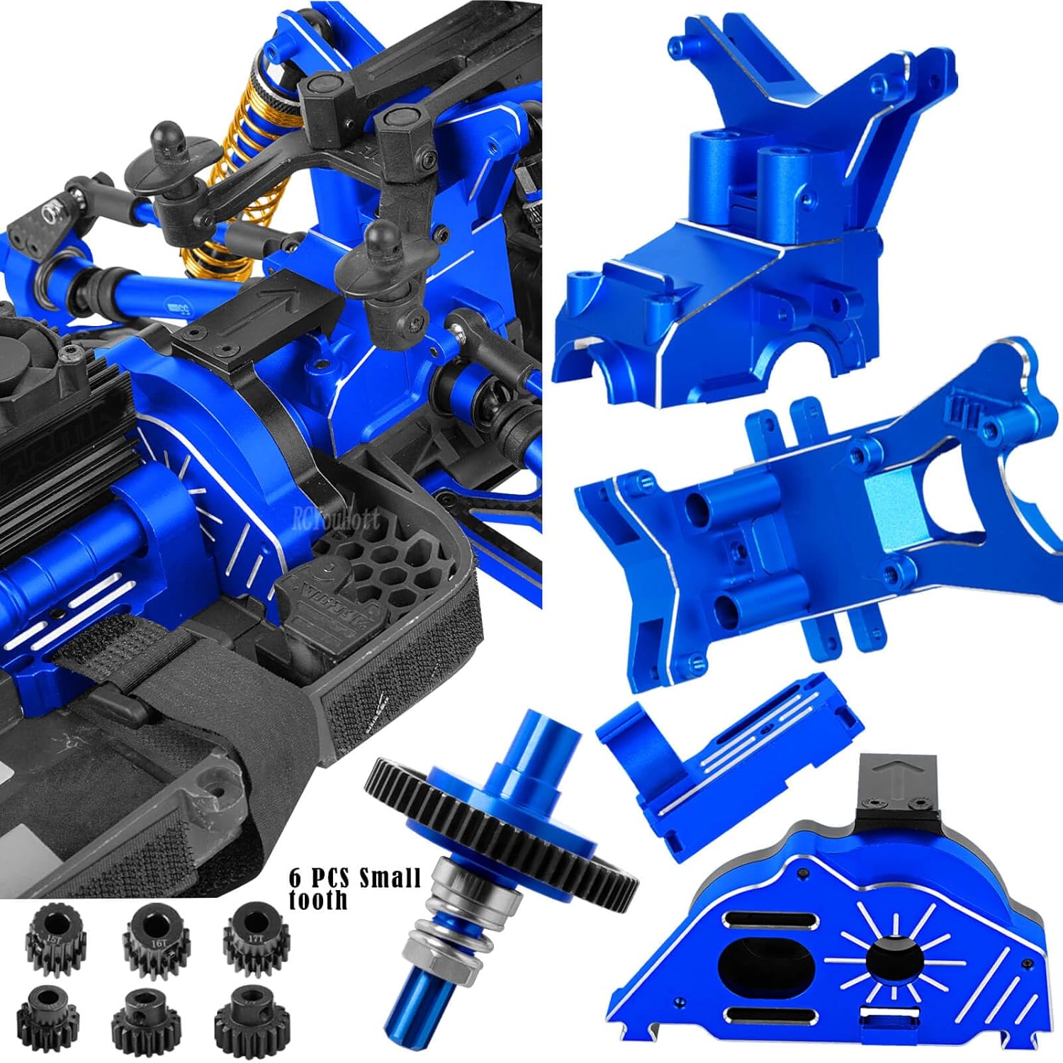 RC Upgrade Parts for 1/10 Big Rock 4X4 V3 3S BLX,Arms/Shocks/57T Gear/CVD/Caster Block/Steering Blocks/Stub Axle Carriers/Steering Bellcranks/Gearbox/Links/Center Driveshafts,Navy Blue