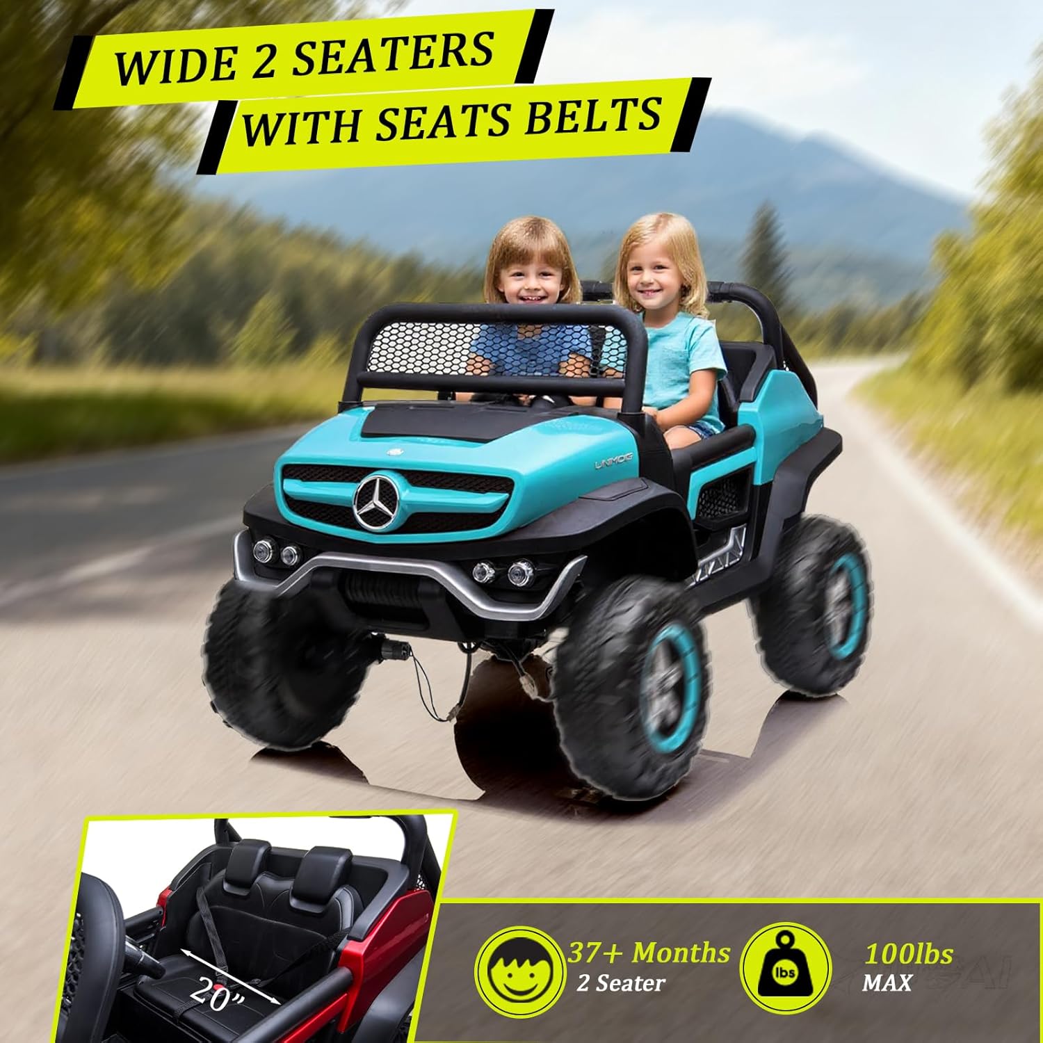 24V 2-Seater Kids Ride on Toy Car, Licensed Benz Unimog with Parents Remote Control, Electric Vehicle Kids UTV Ride on Truck with Music Play, Bluetooth for Girls and Boys 3+ Years Old, Blue