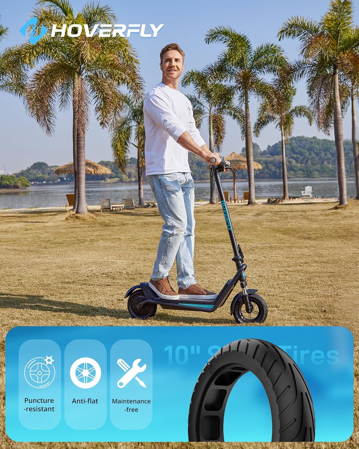 Hoverfly X3/X5 Electric Scooter for Adults, 18/25 Mile Range, 20Mph Top Speed, 500W Motor, 10'' Solid Tire, with Double Suppression Electric Code Lock Walk Assist Mode, Foldable Commuting E Scooter