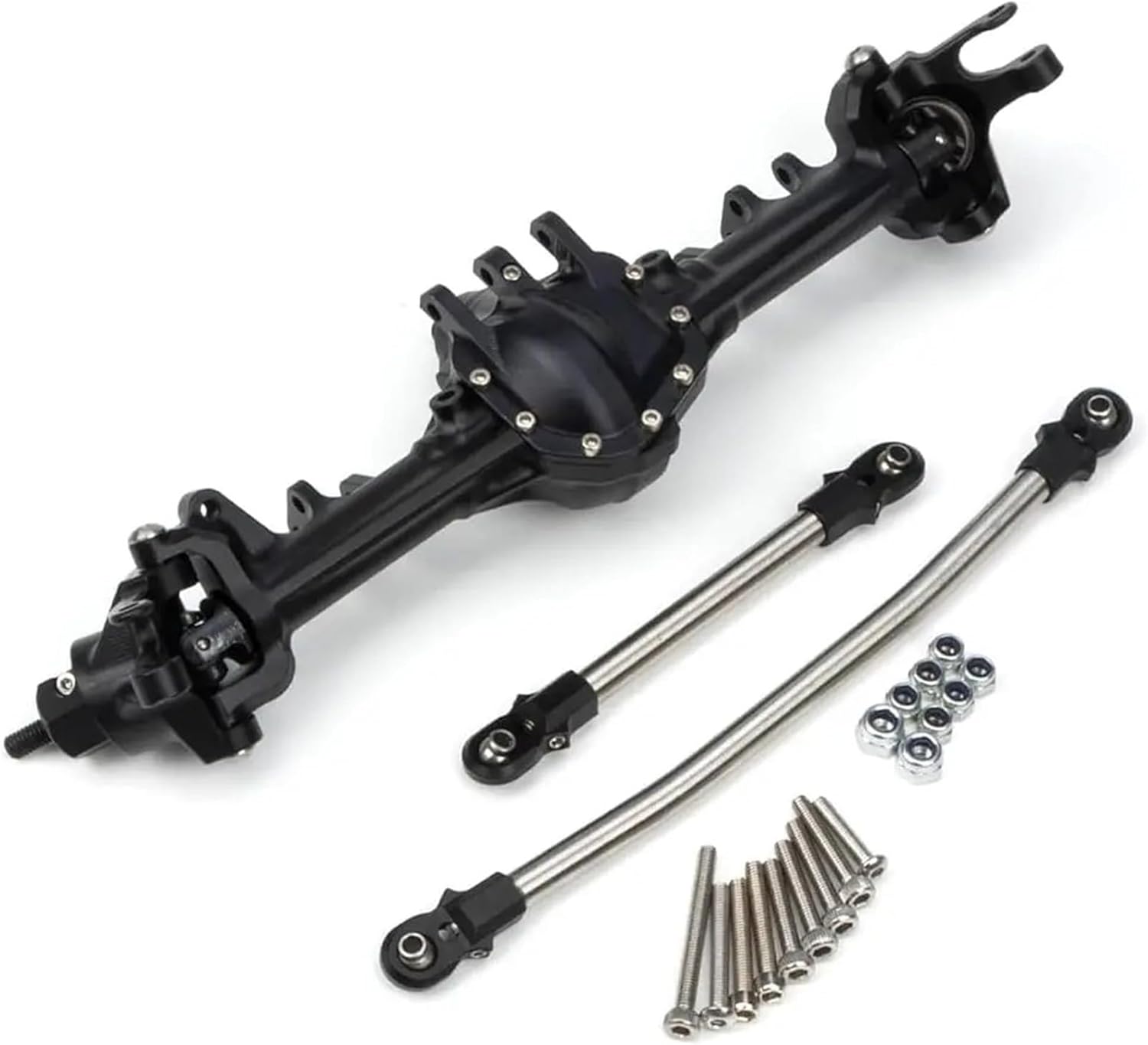 Aluminum Front & Rear Axles CNC Complete Axle Set 1/10 RC Crawler Car for Axial SCX10 II for Redcat GEN8 confident(Black)