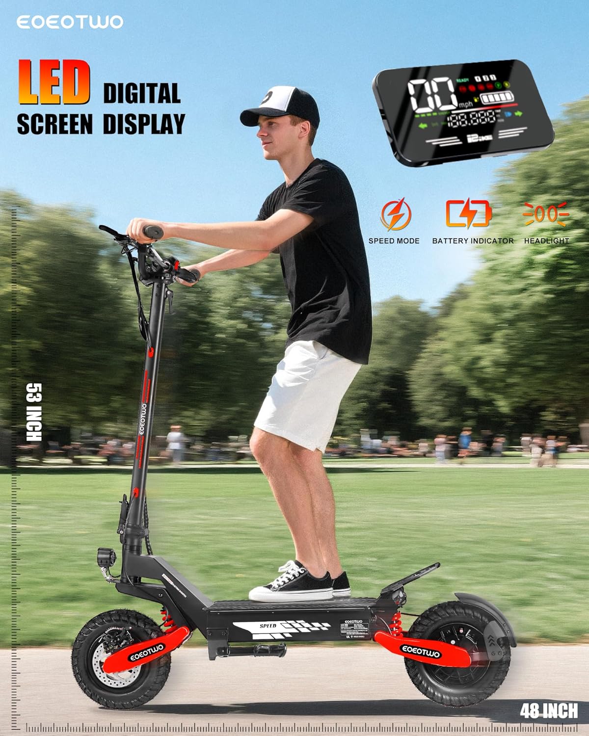 Adults Electric Scooter,Fast Electric Scooter, 25-45Miles, Off-Road eScooter w/Larger LED Display, 1200W/2400W, 30MPH, Foldable Motorized e-Scooter 11