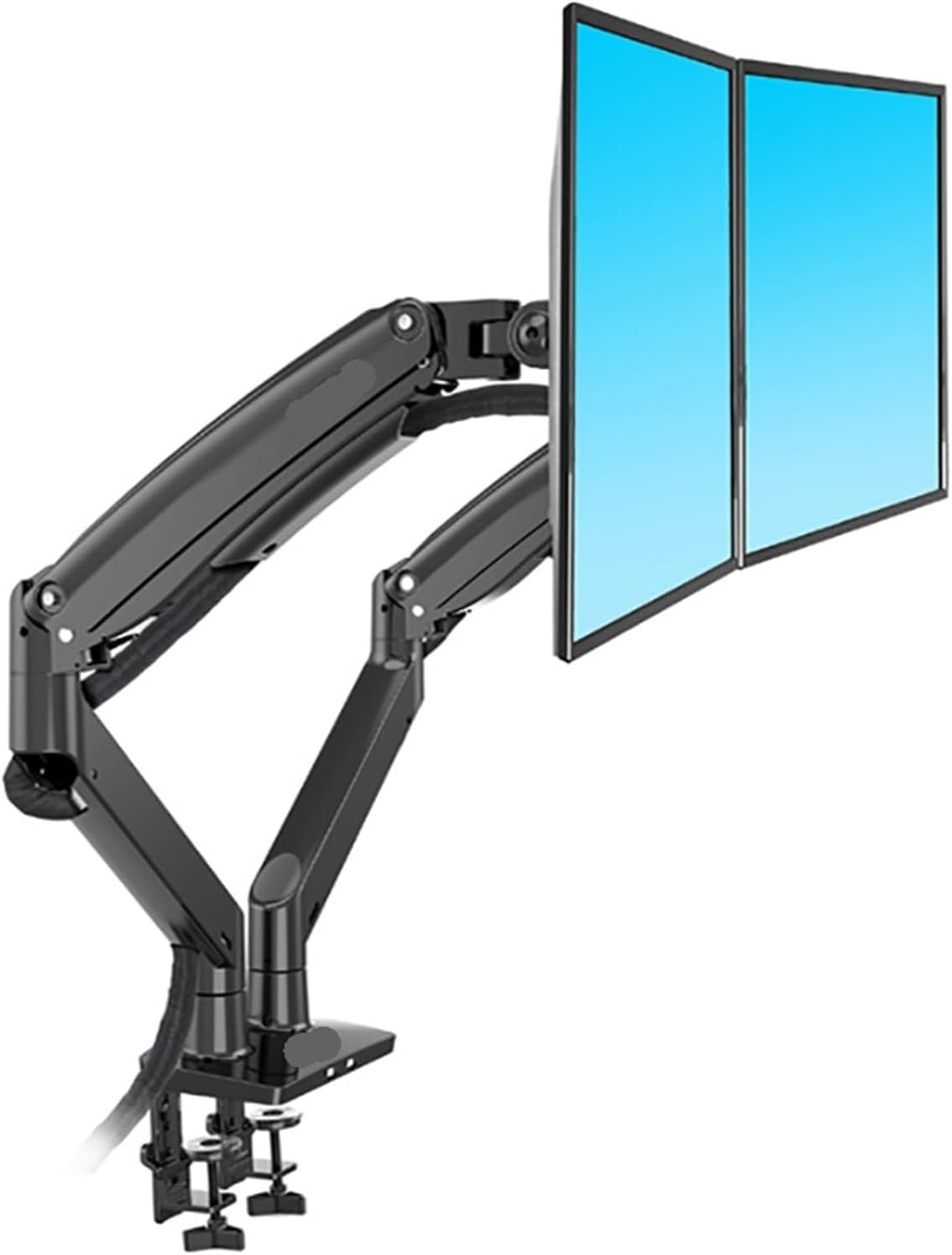 F195A Aluminum Alloy 22-32 Inch Dual LCD LED Monitor Stand Gas Spring Arm Full Motion Monitor Stand with 2 U Ports(Black)