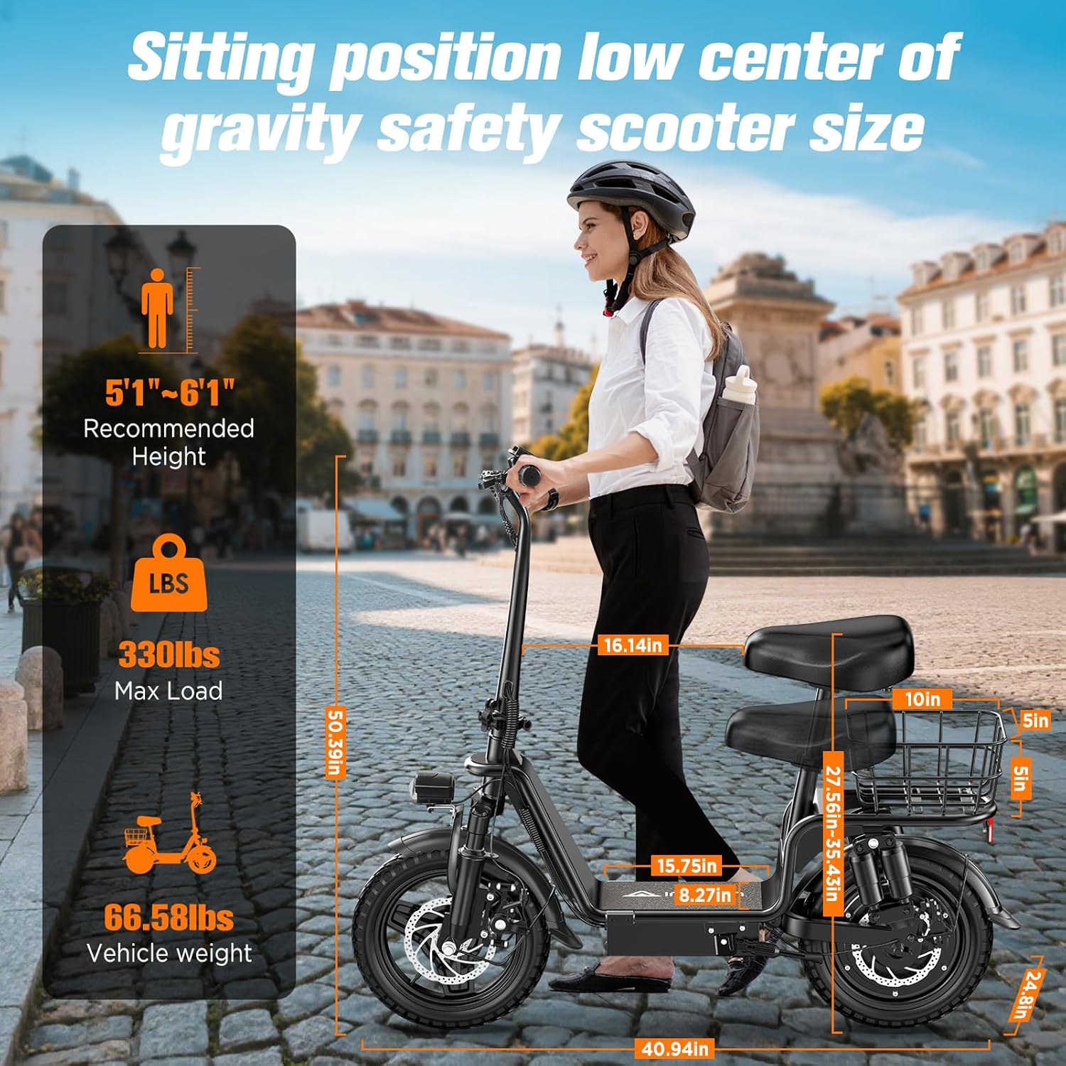 C14 Electric Scooter for Adults with Seat – High-Performance, Foldable E-Scooter with 900W Peak Power, 20MPH, 28-Mile Range, and Dual Disc Brakes,High Strength Frame,330lbs Max Load. UL2272