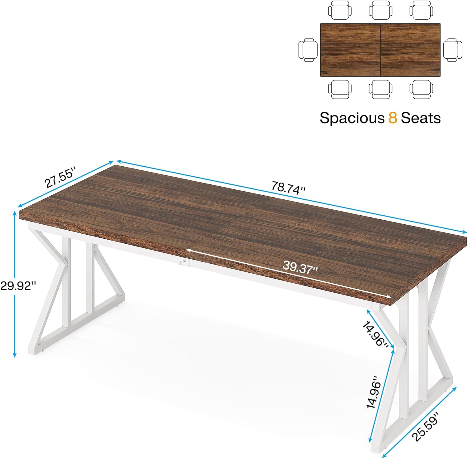 Tribesigns 78.7-Inch Executive Desk, Large Computer Office Desk Workstation, Modern Simple Style Laptop Desk Study Writing Table Business Furniture for Home Office (Rustic Brown/White, 78.7 Inch)