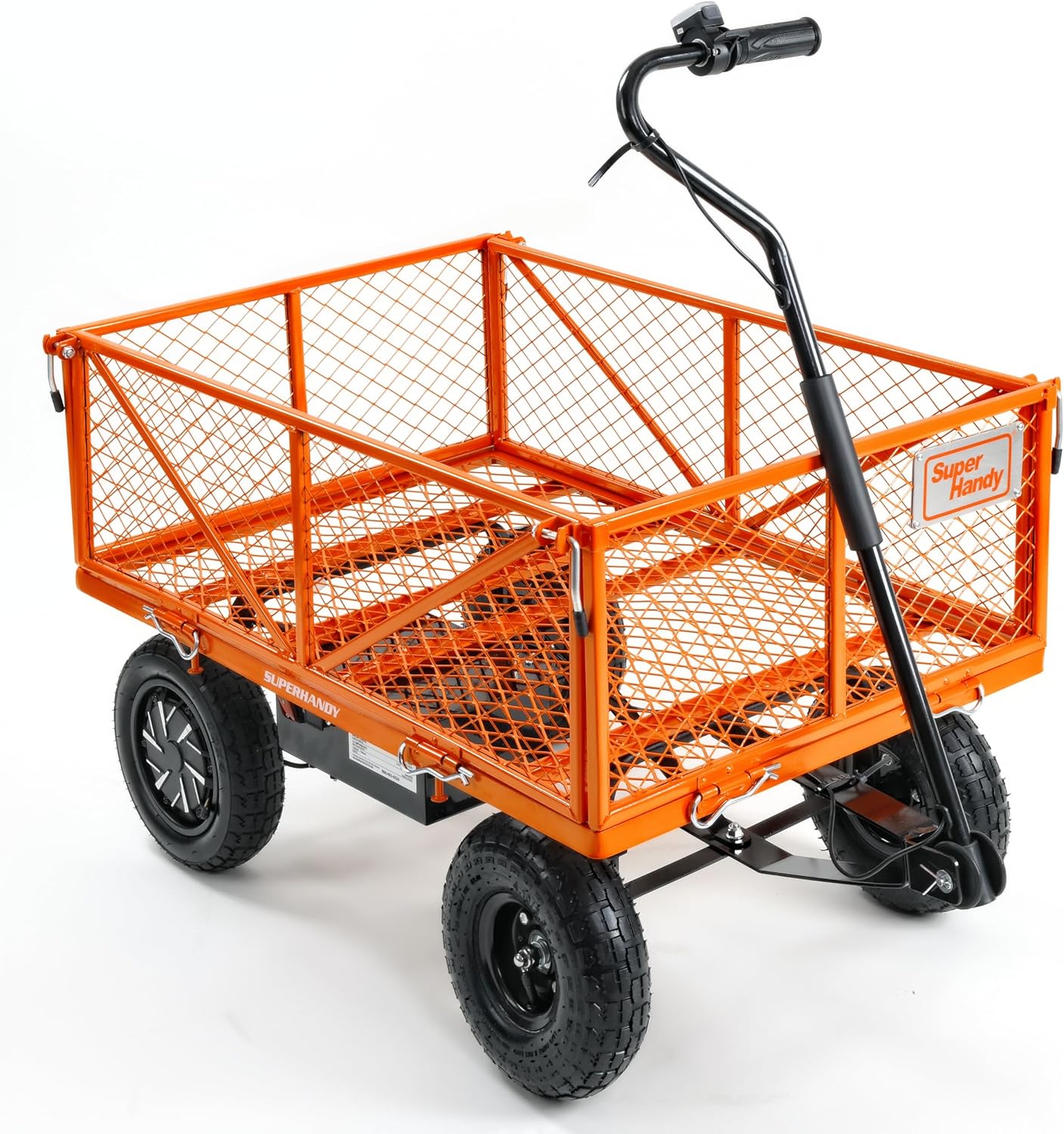 SuperHandy Electric-Assist Garden Cart - 5.7 Cubic Ft Utility Wagon, 440lbs Load, All-Terrain 10in Wheels, Anti-Rust Steel Frame, Convertible Flatbed Design