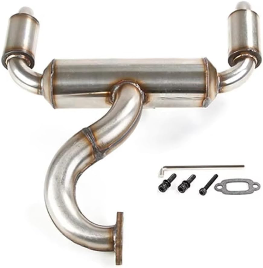 RC Car Parts Compatible with Rofun for Rovan F5 RF5 MCD XS-5 RR5 1/5 RC Car Upgrade Parts Stainless Steel Silent Double Exhaust Pipe Silencer Set