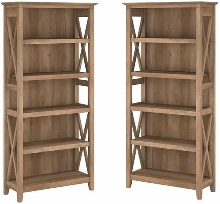 Home Square 5 Shelf Wood Bookcase Set in Reclaimed Pine (Set of 2)