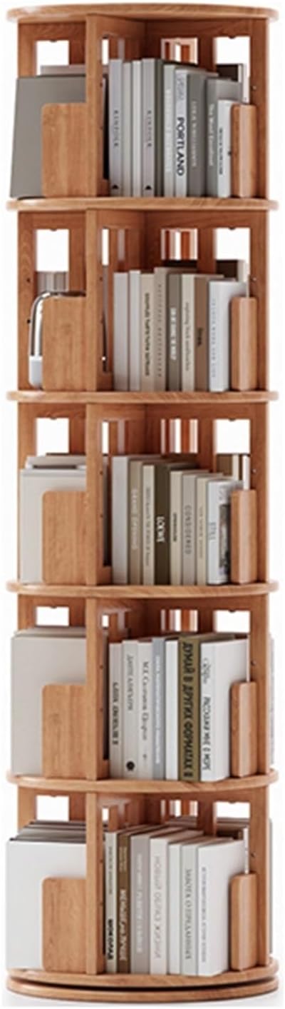 3/4/5/6 Tier Cherry Wood Rotating Bookshelf, Stackable Bookshelf Organizer Storage Bookcase Book Display Shelves Easy Assembly for Bedroom Study Room (Color : Cherry, Size : 6tier)