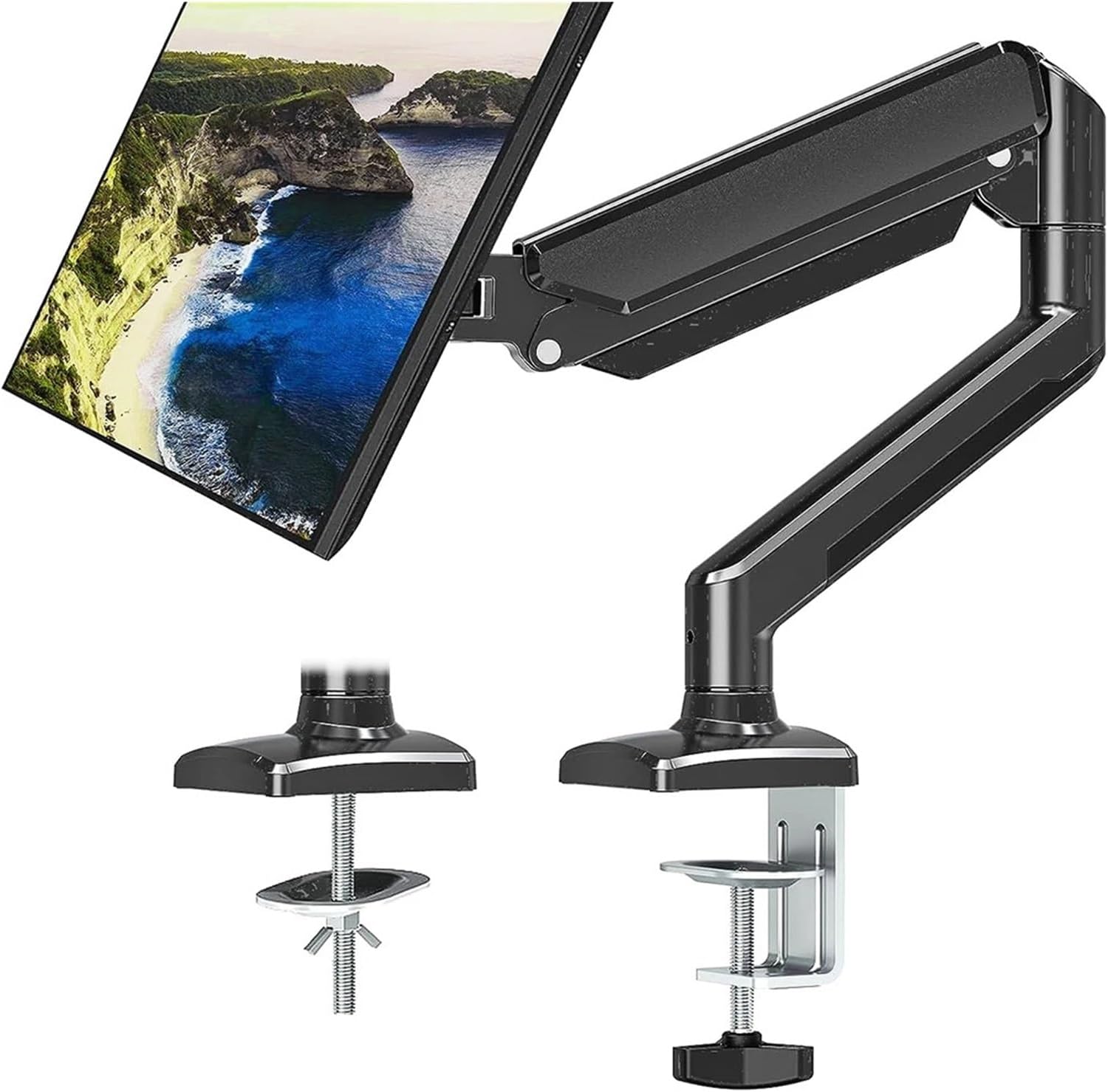 Single monitor stand full motion rotating desktop monitor stand computer screen stand, supports up to 17.3-inch screen computer(White)