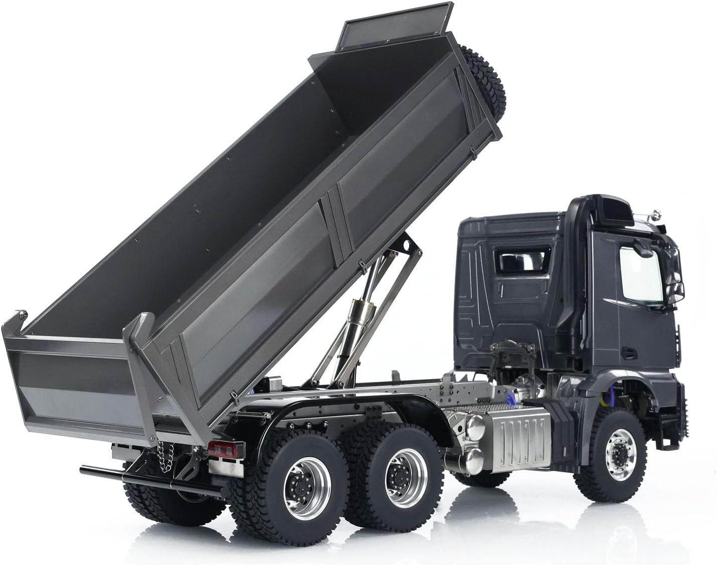 Metal 1/14 6x6 Hydraulic RC Dump Truck 3363 Remote Control Tipper Car Sound 2-Speed Transmission Differential Lock Axles Light Sound System Hobby Grade Model