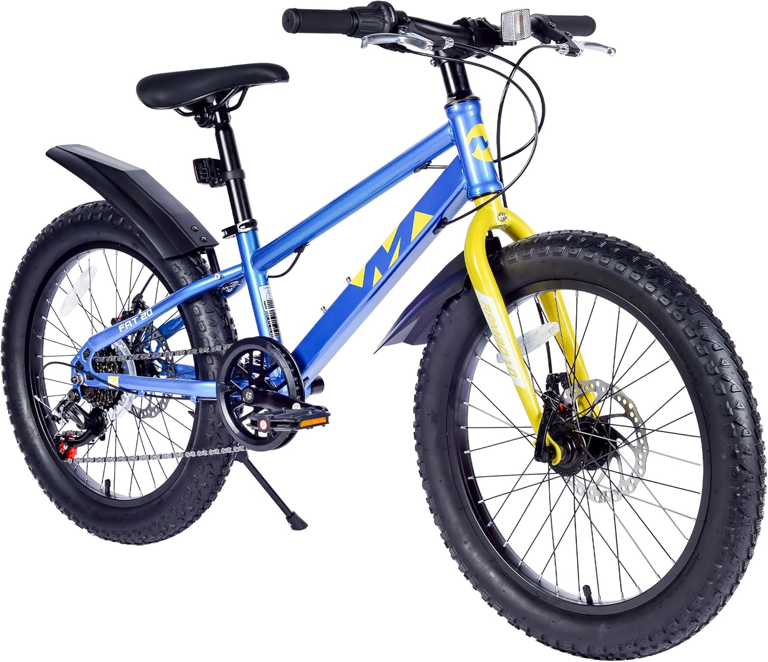 20 Inch Kids Mountain Bike Boys Girls Age 5+ Years Fat Tire Bicycle Shimano 7-Speed Dual Disc Brakes All-Terrain Beach Snow Ride,Blue