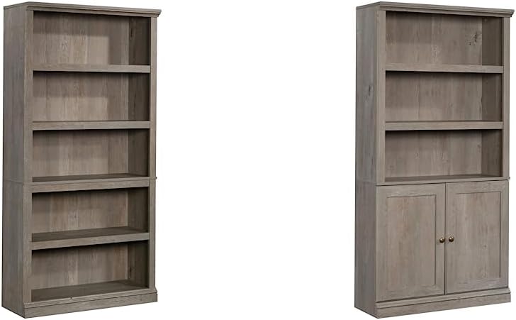 Sauder 5 Shelf Bookcase, Mystic Oak Finish & Bookcase with Doors, L: 35.28