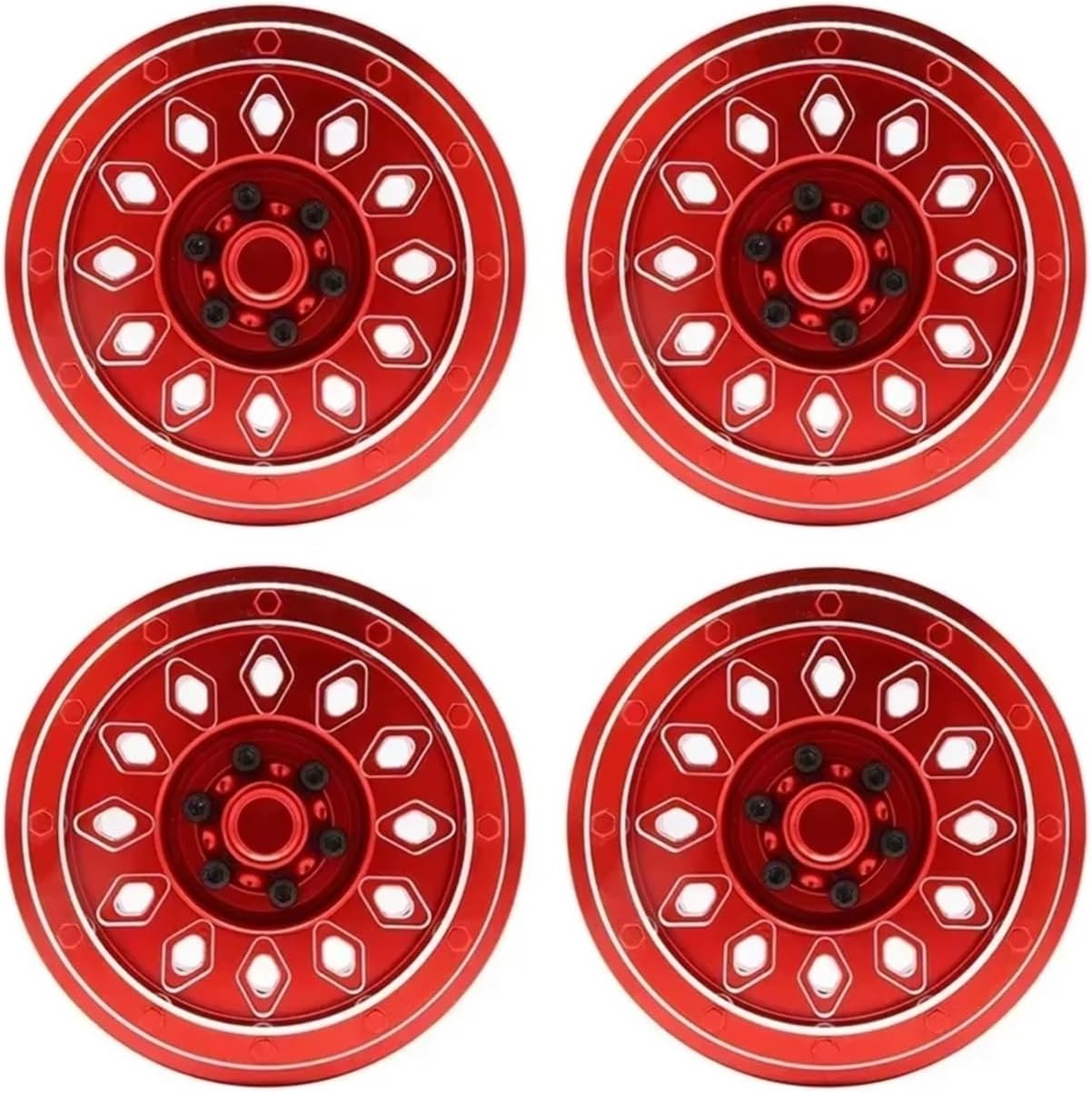 for Axial SCX6 1:6 4pcs RC Car CNC Aluminum Alloy Wheel Hub Rim Remote Control Crawler Car Accessories Parts Replacement RC Car DIY Parts(Red)