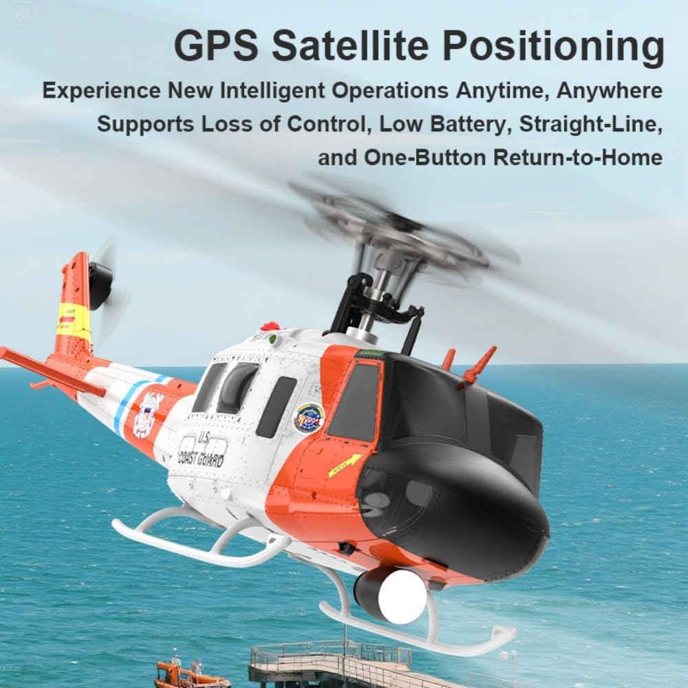 Hanll F07S GPS UH-1 Huey Professional-Grade RC Helicopter – Dual Brushless Motors, GPS & Optical Flow Positioning, Altitude Hold, 8CH HD Display Transmitter, Type-C Charging, for Adults